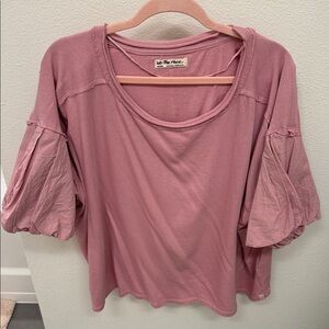 We The Free Dusty Pink Puff Sleeve Blouse